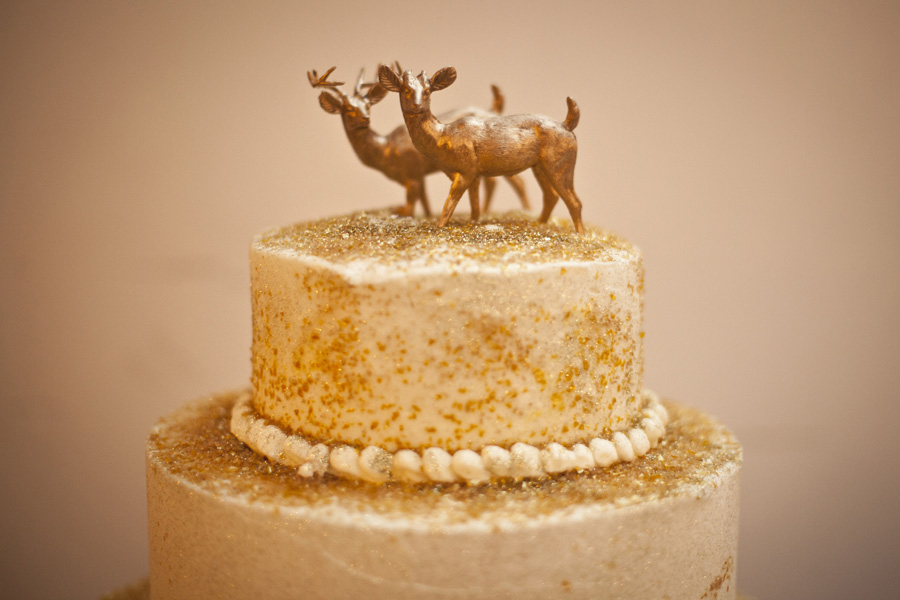 Whole Foods Gold Glitter Wedding Cake wth Deer Topper