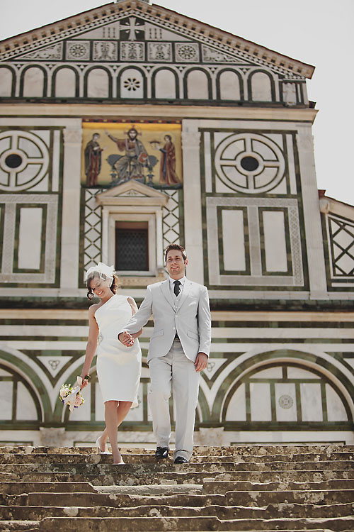 Bride and groom wedding day portrait at Santa Croce in Florence Italy