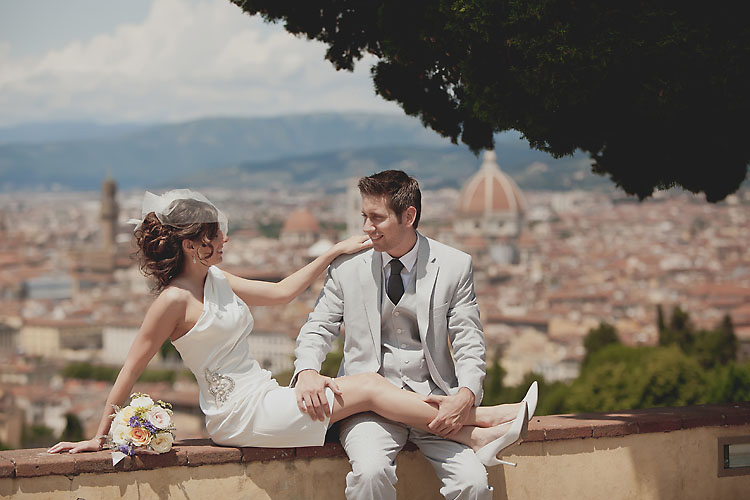 Bride and Groom overlooking Duomo Florence Italy