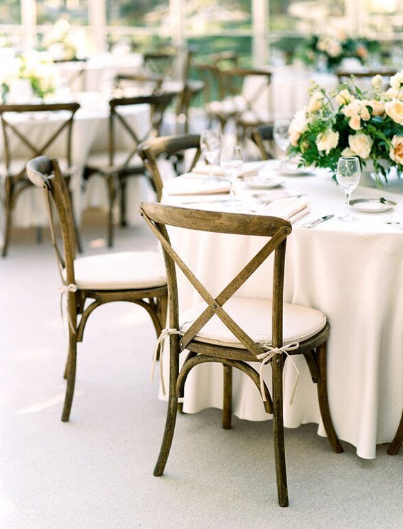 Cross back chairs for tented Arlington Hall wedding reception
