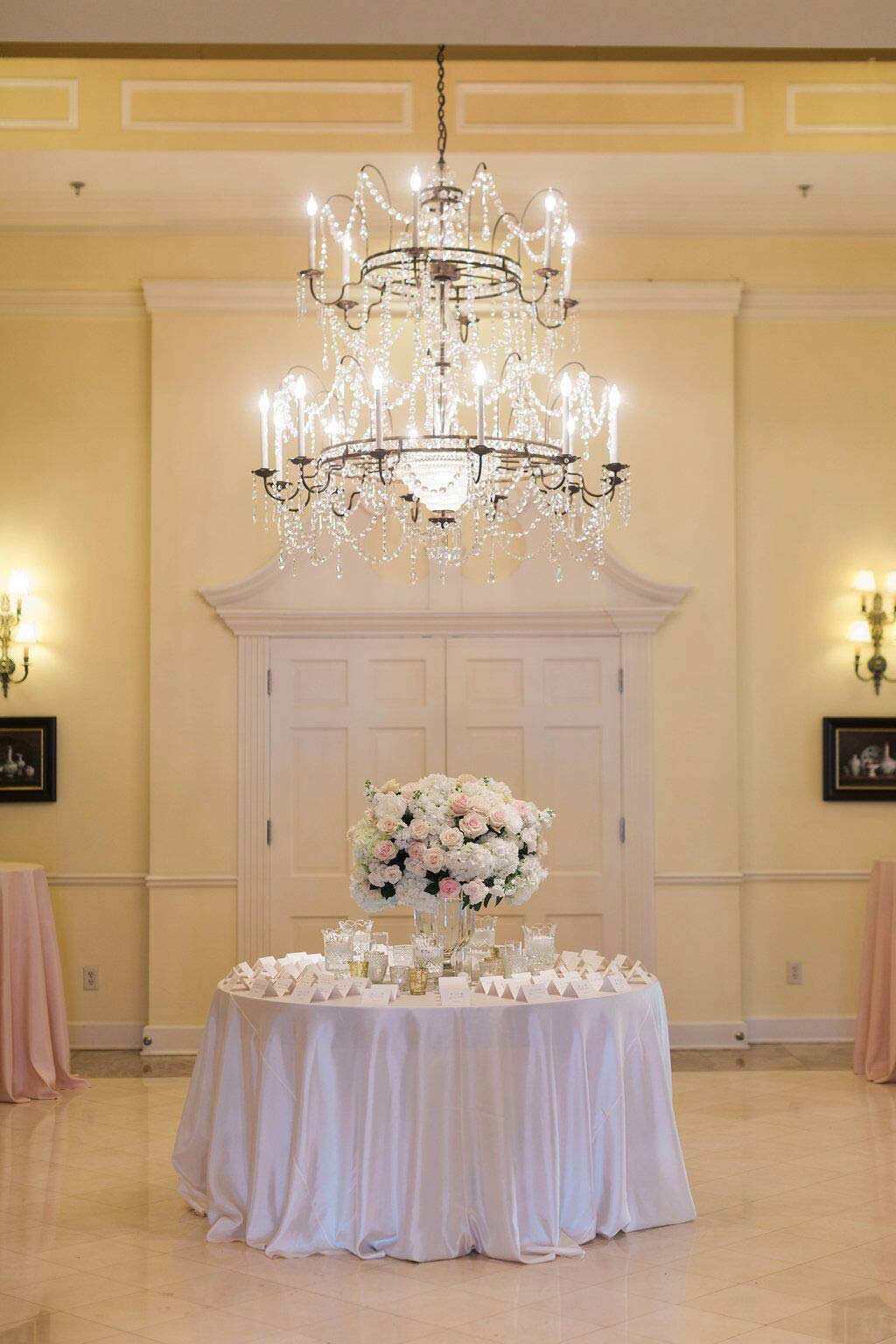 Arlington Hall weclome table with floral and escort cards