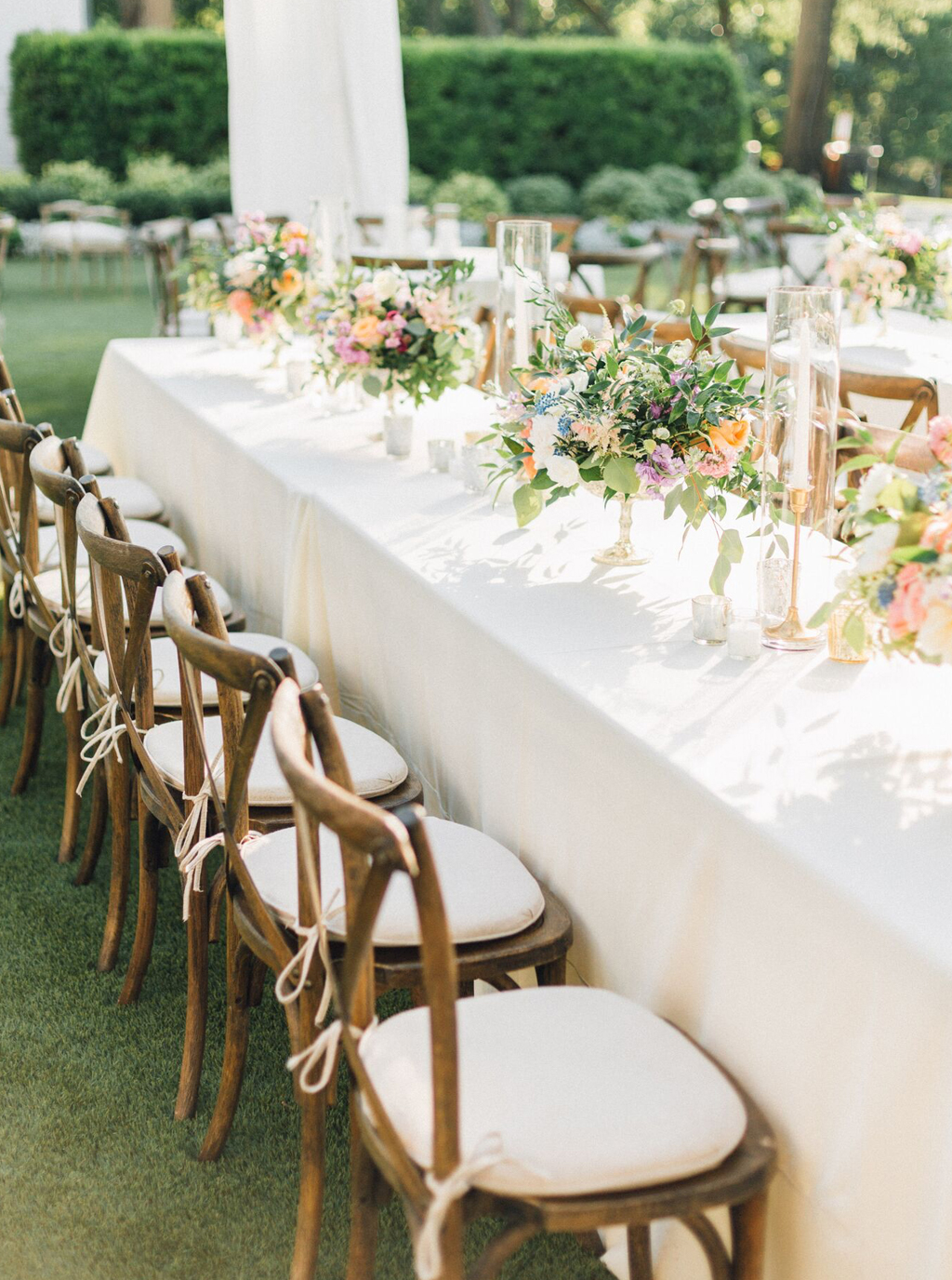 Long Wedding Reception Table with Farmhouse Chairs