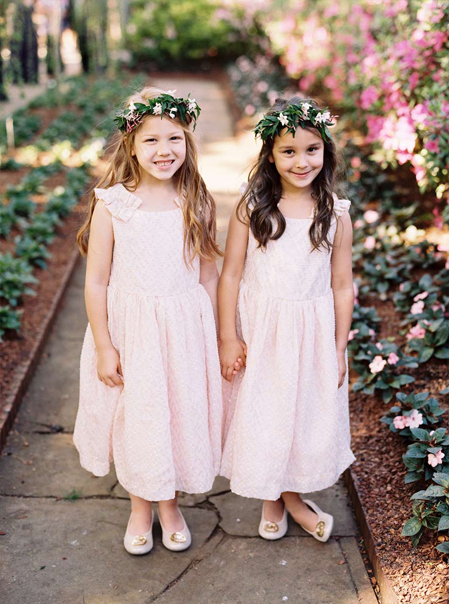 Flower girls with floral crowns at The Dallas Arboretum
