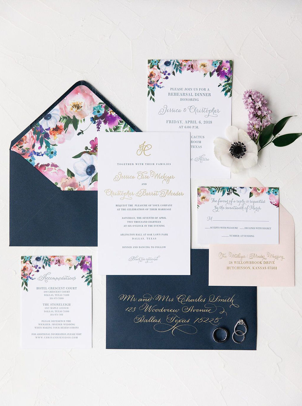 Southern Fried Paper Flora Watercolor Wedding Invitation Suite