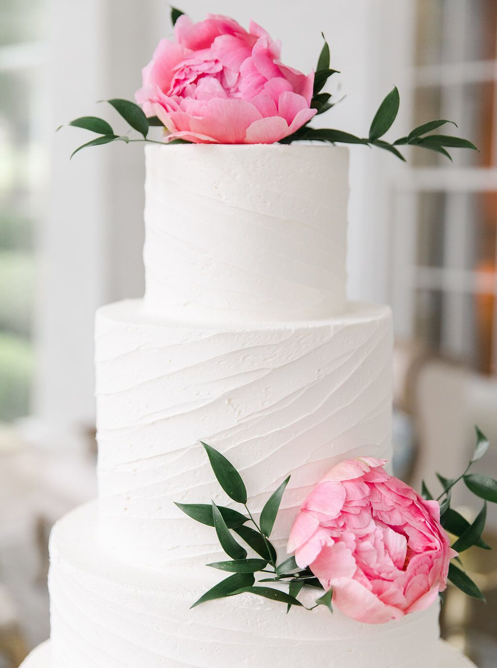 Wedding Round Buttercream Cake with Pink Peonies