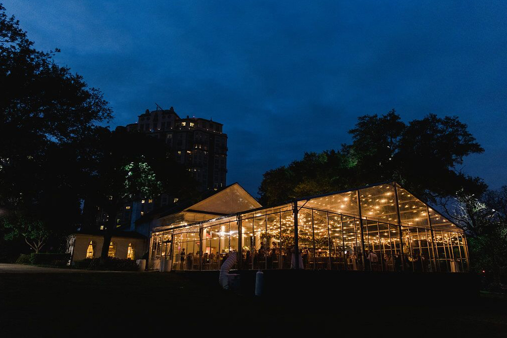Night view of Arlington Hall Clear Tent Wedding Reception