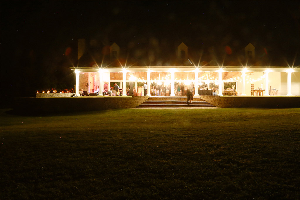 White Oaks Ranch wedding reception at night