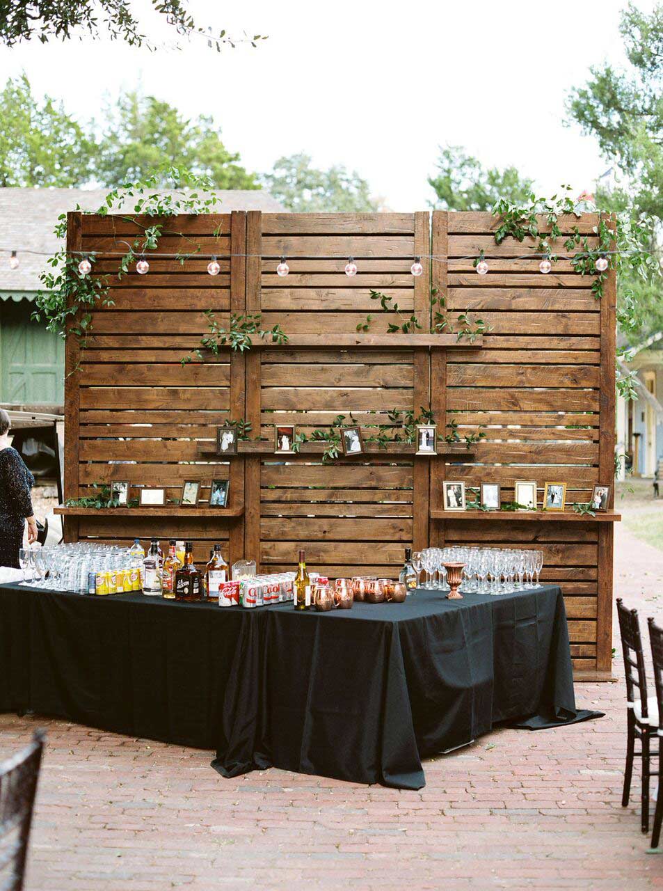 Wood slat wedding bar back with shelves