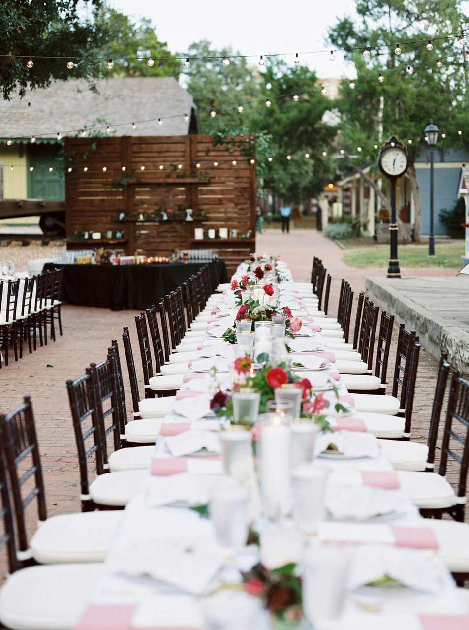 Dallas Heritage Village wedding reception long family tables
