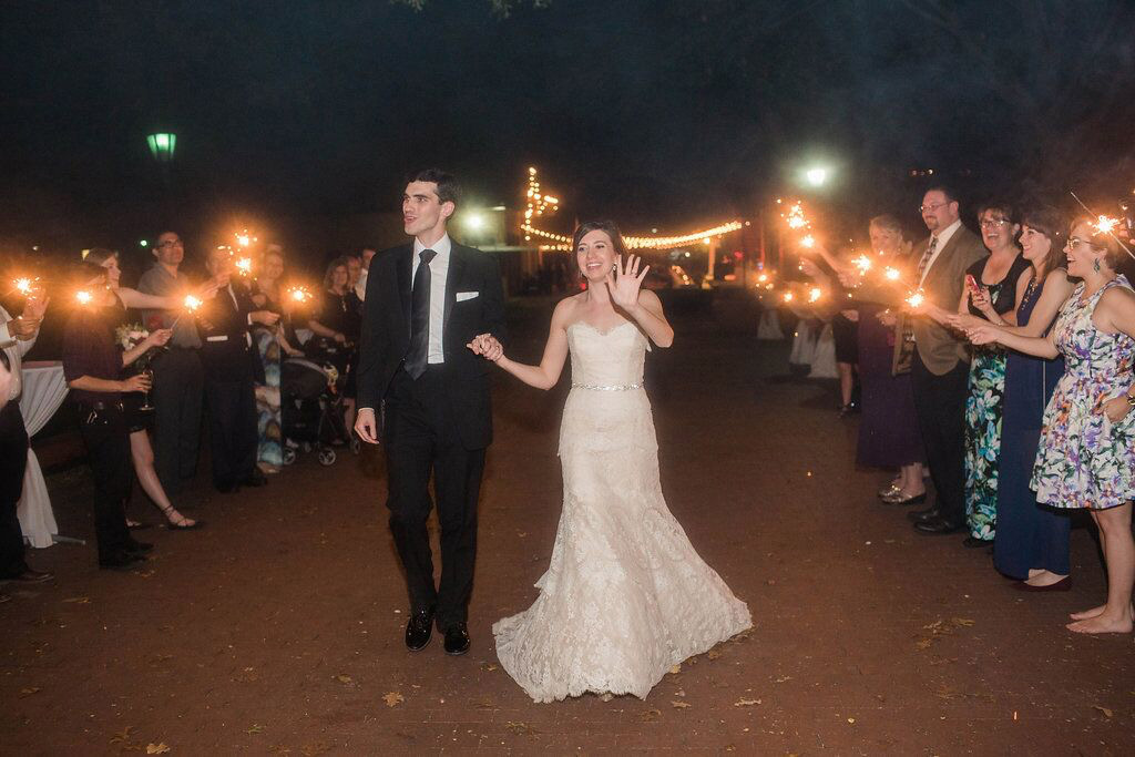 Wedding sparkler exit at Dallas Heritage Village Main Street