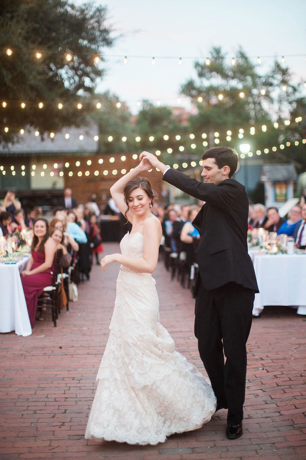 Bride and groom first dance at Dallas Heritage Village Main Street
