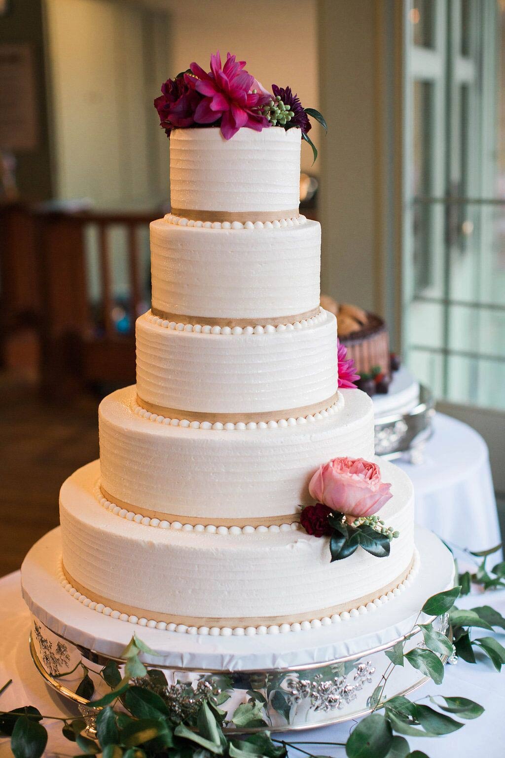 5 tier round buttercream wedding cake