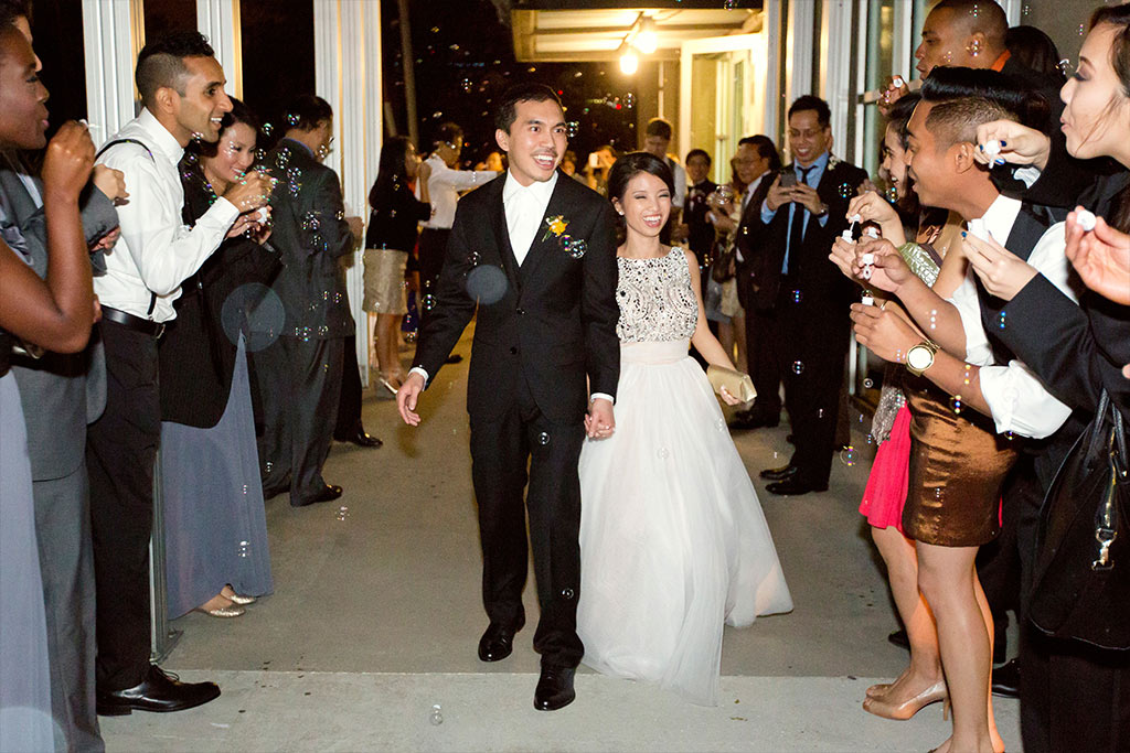 Bubble grand exit from wedding reception