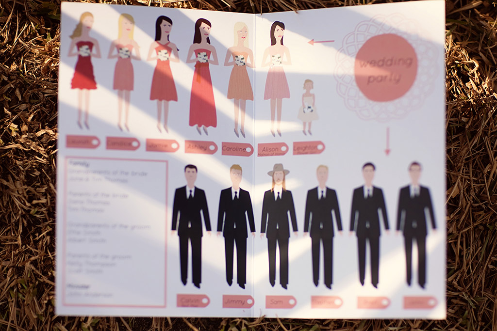 illustrated program of groomsmen and bridesmaids