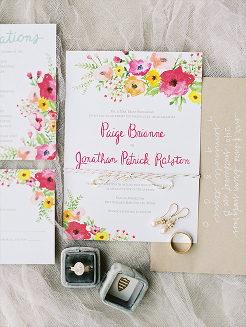 Colorful floral wedding invitation suite