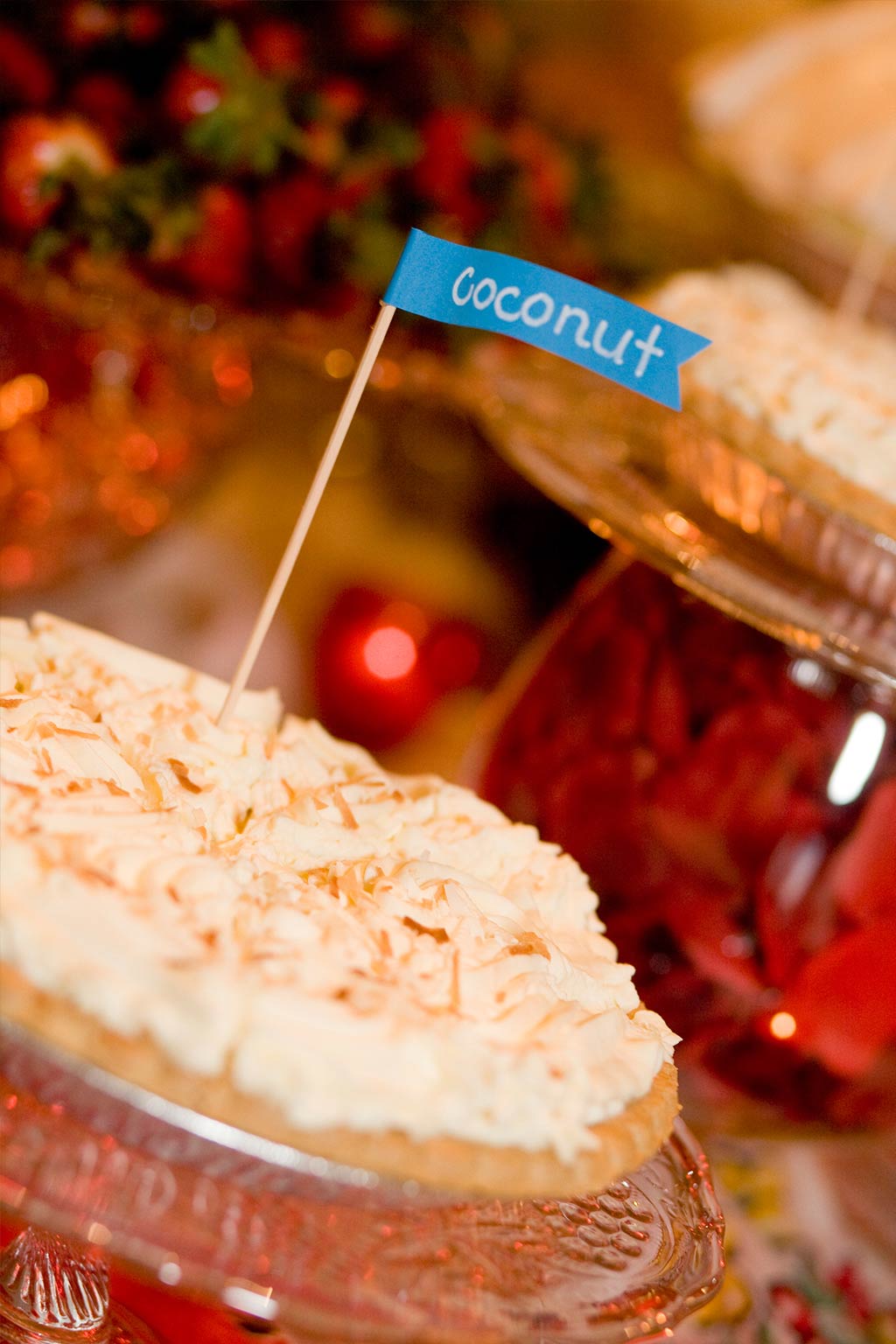 coconut pies with flag banner at Texas wedding