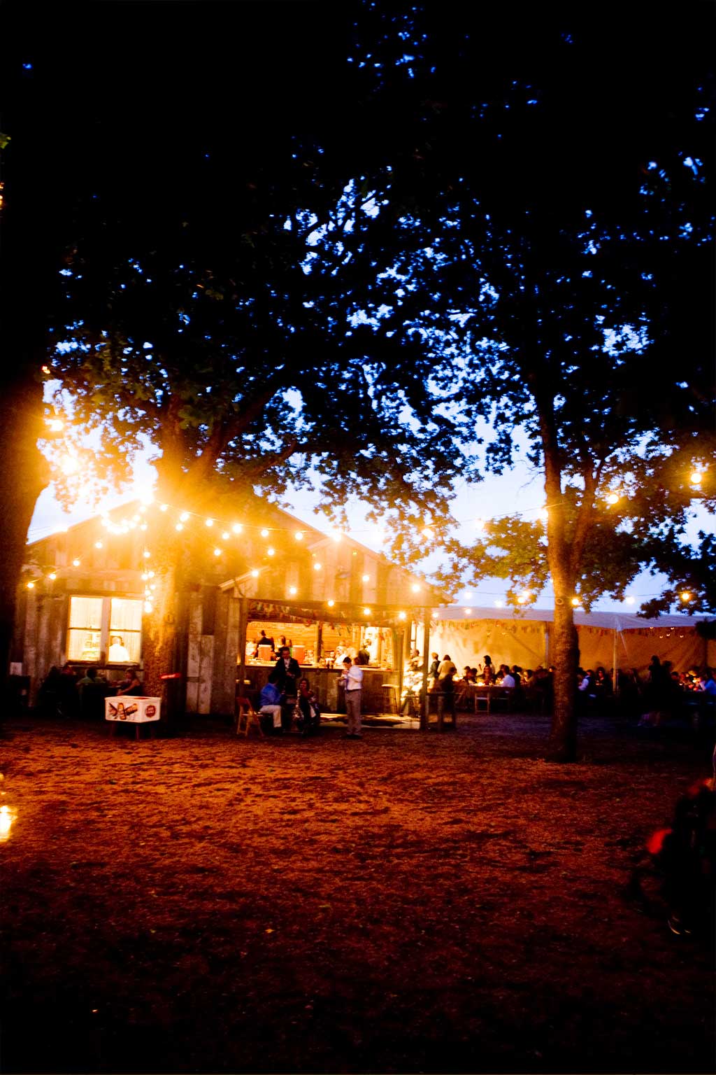 wedding cafe lights and barn at Three Points Ranch in Texas Hill Country