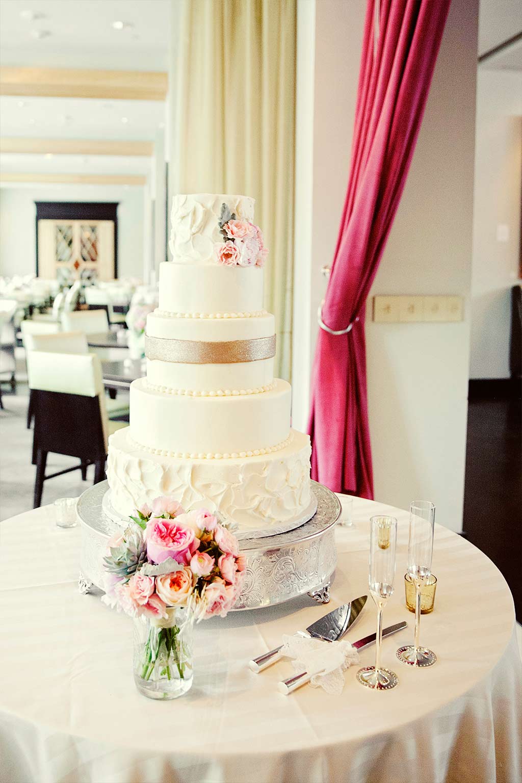 Buttercream Wedding Cake with Gold Stripe at Stoneleigh