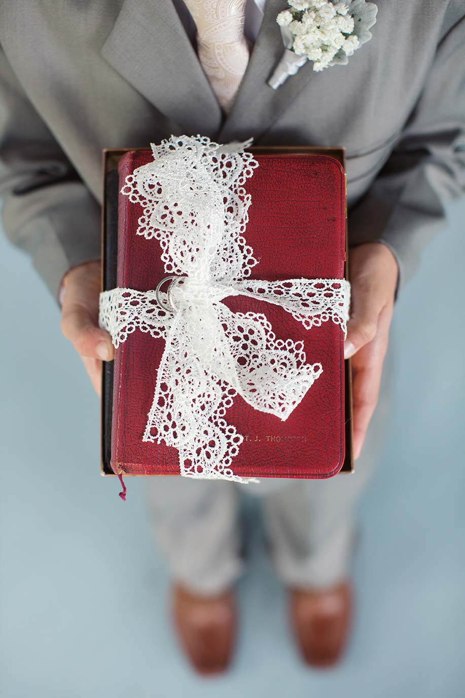 Lace Wrapped Wedding Ring Bearer Bible