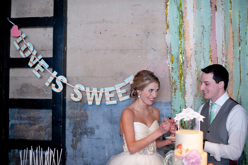 Bride and Grrom Cake Cutting Streamer Backdrop Hickory Street Annex
