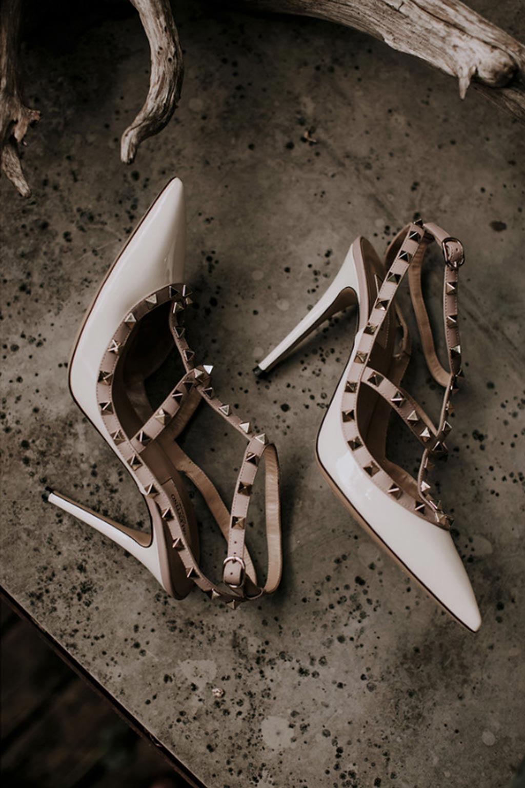 Bride's Valentino studded t-strap pump wedding day shoes