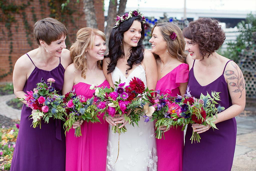 Pink and purple wedding bridal party