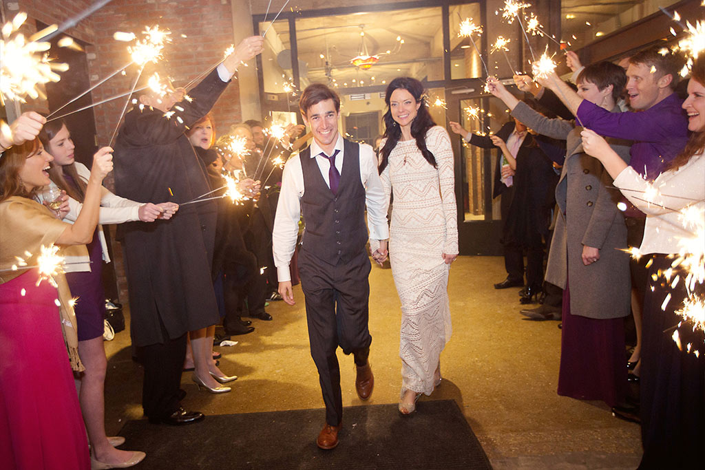 Wedding sparkler reception grand exit at Hickory Street Annex in Dallas